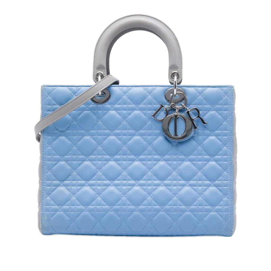Dior Large Bicolor Lambskin Cannage Lady Dior Blue Leather Very good condition - Front View
