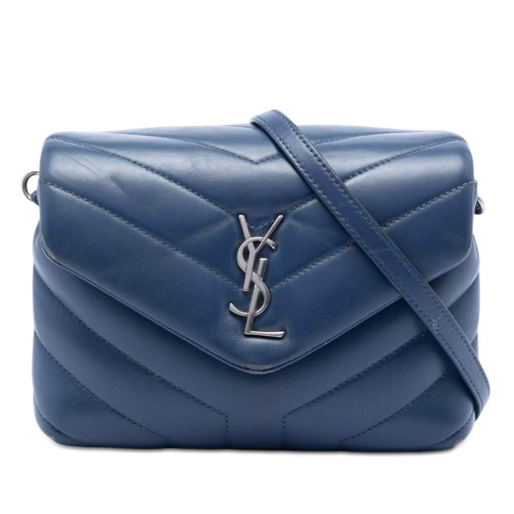 Saint Laurent Toy Matelasse Calfskin Monogram LouLou Crossbody Blue Leather Very good - Front View