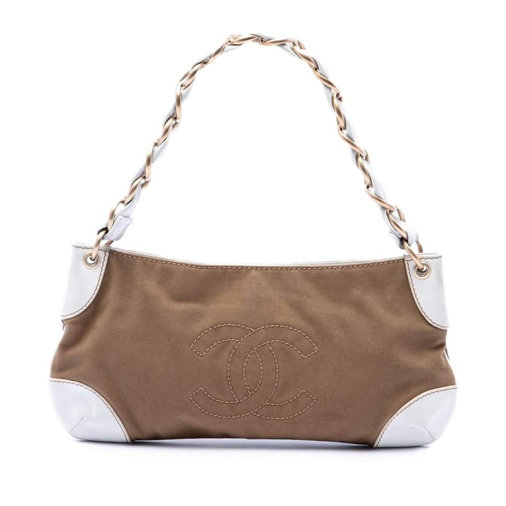 Chanel Canvas Olsen Shoulder Bag Brown Very good - Front View