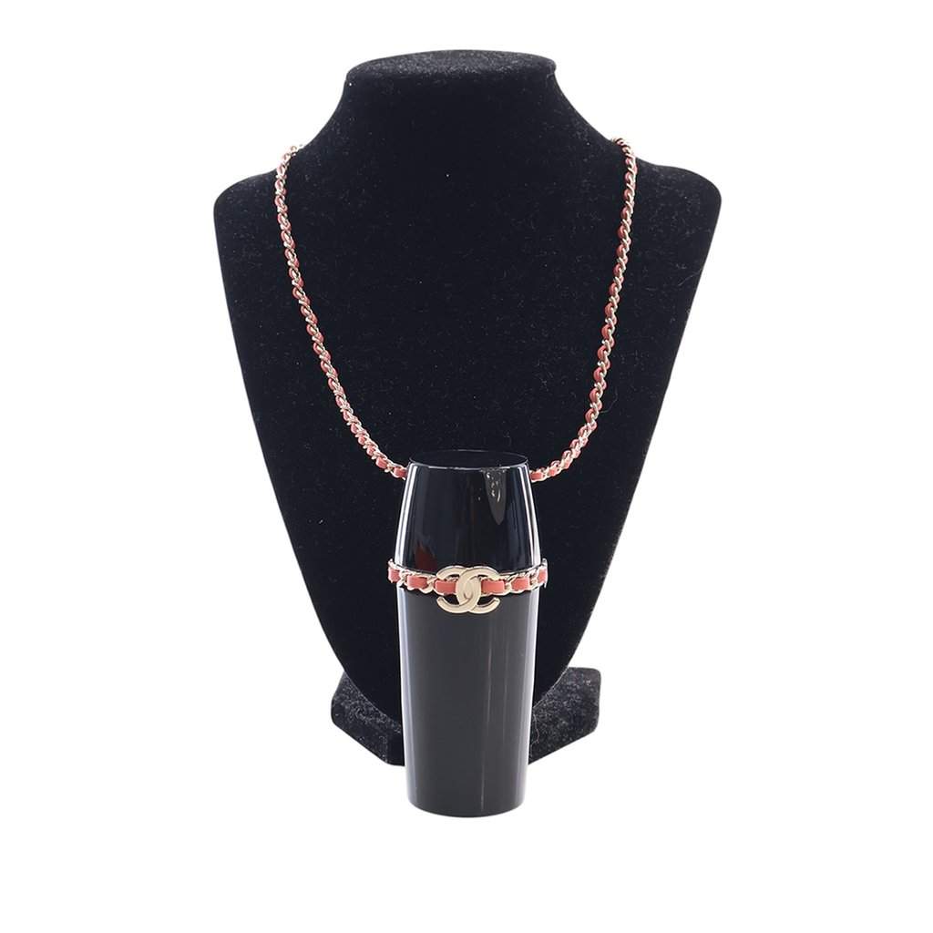 Chanel Lucite Lipstick Case On Chain Black Plastic Very good condition - Front View