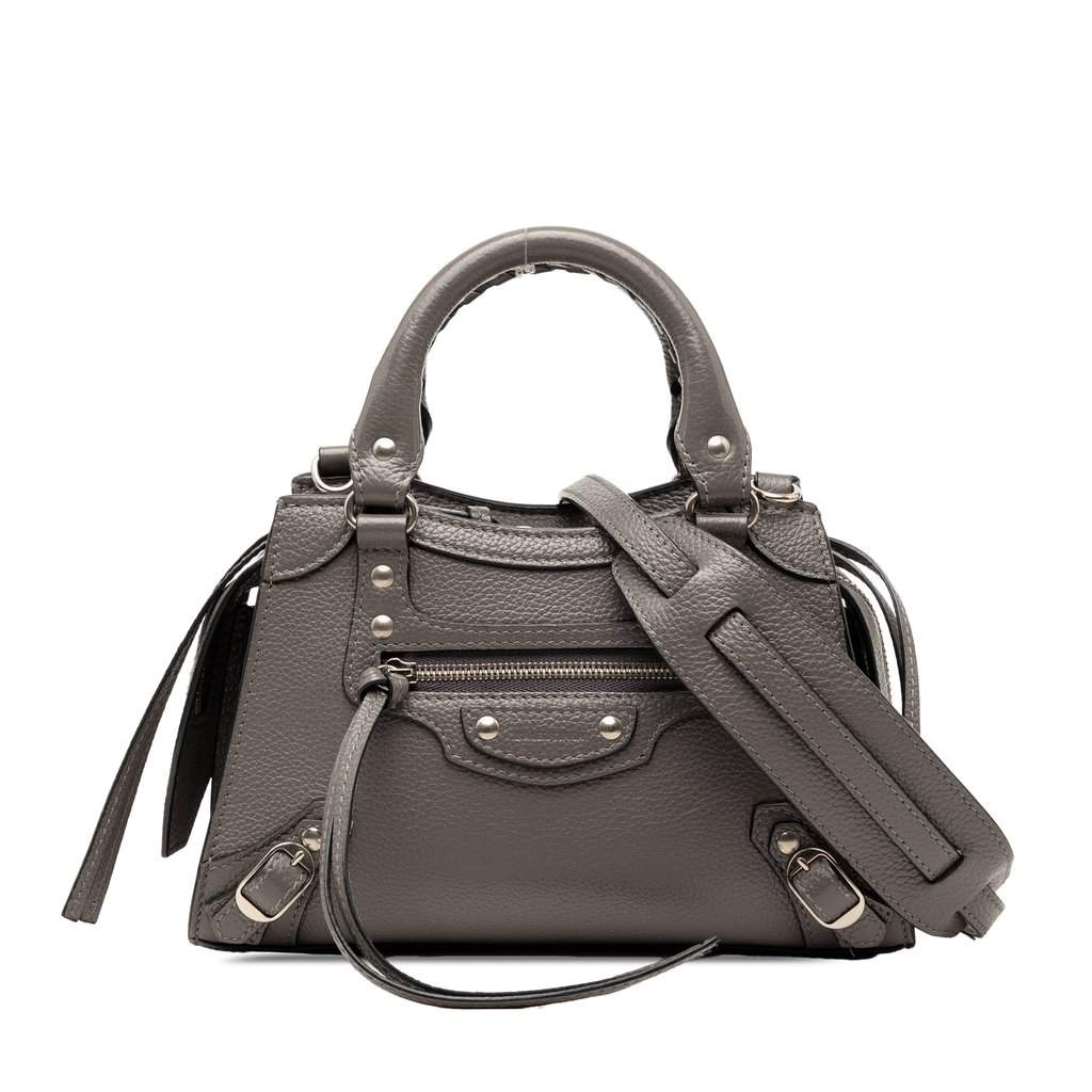 Balenciaga Mini Grained Calfskin Motocross Neo Classic City Satchel Green Leather Very good condition - Front View