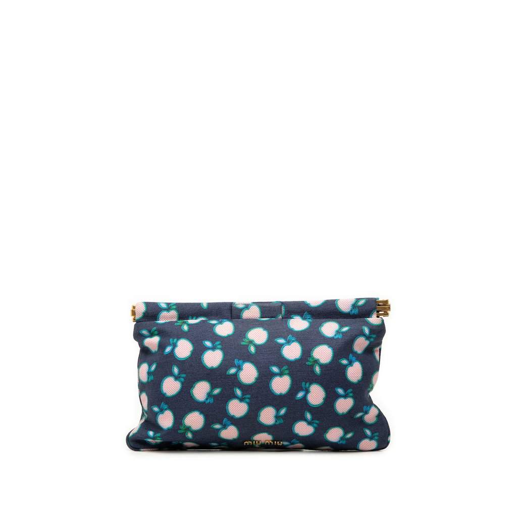 Miu Miu Canvas Apple Print Frame Flat Pouch Blue Very good condition - Front View