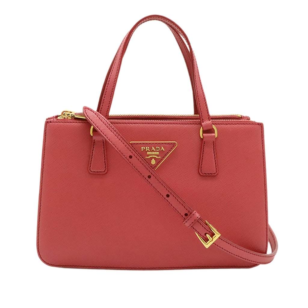 Prada Mini Saffiano Lux Galleria Double Zip Satchel Pink Leather Very good condition - Front View