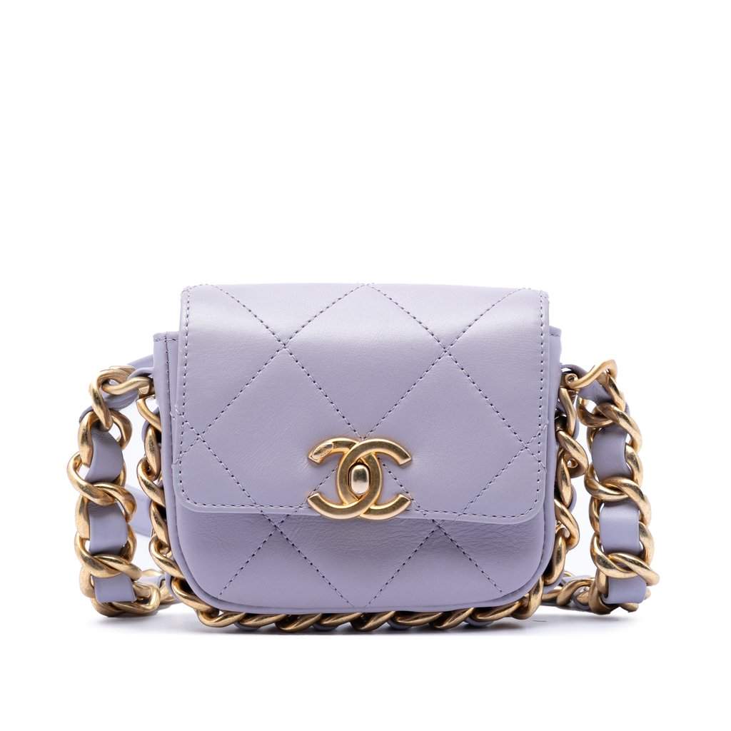 Chanel Mini Quilted Calfskin Framing Chain Flap Purple Leather Very good condition - Front View