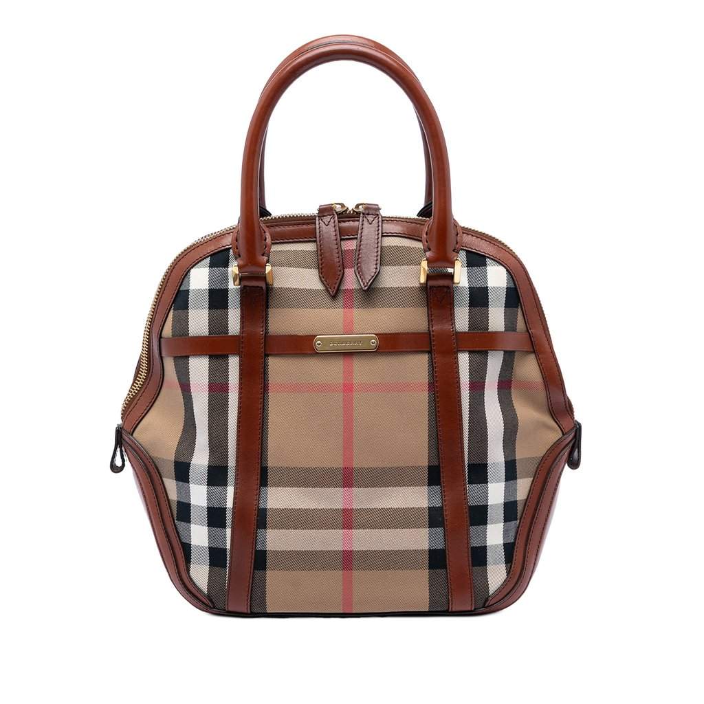 Burberry Medium House Check Canvas Bridle Orchard Handbag Brown Very good condition - Front View