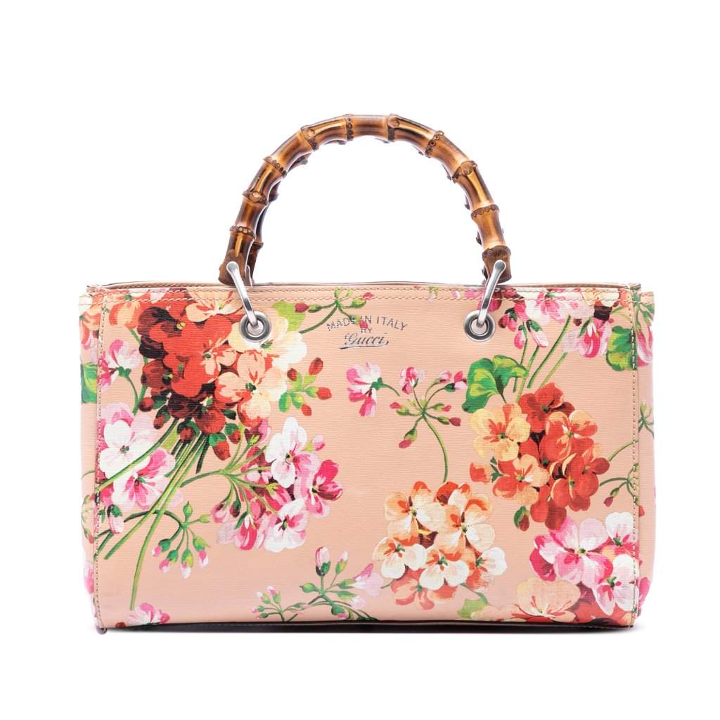 Gucci Medium Calfskin Blooms Bamboo Shopper Satchel Pink Leather Very good - Front View
