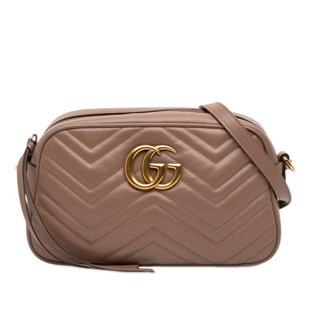 Gucci Small GG Marmont Matelasse Leather Crossbody Brown Leather Very good - Front View