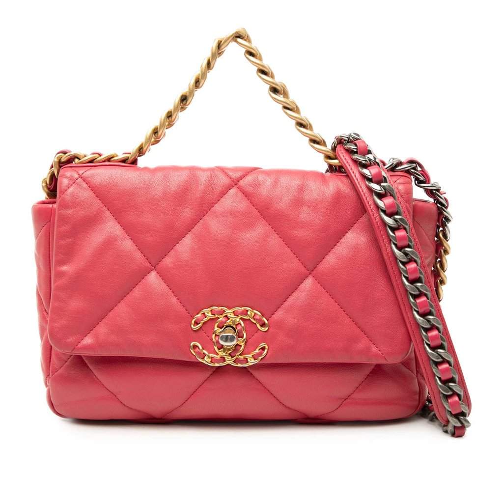 Chanel Medium Lambskin 19 Flap Pink Leather Very good condition - Front View