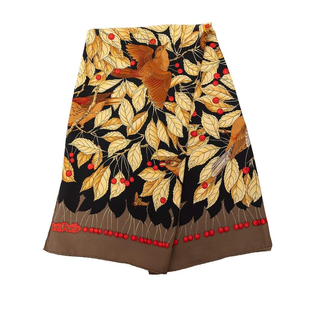 Hermès Les Merises Silk Scarf 90 Black Very good condition - Front View