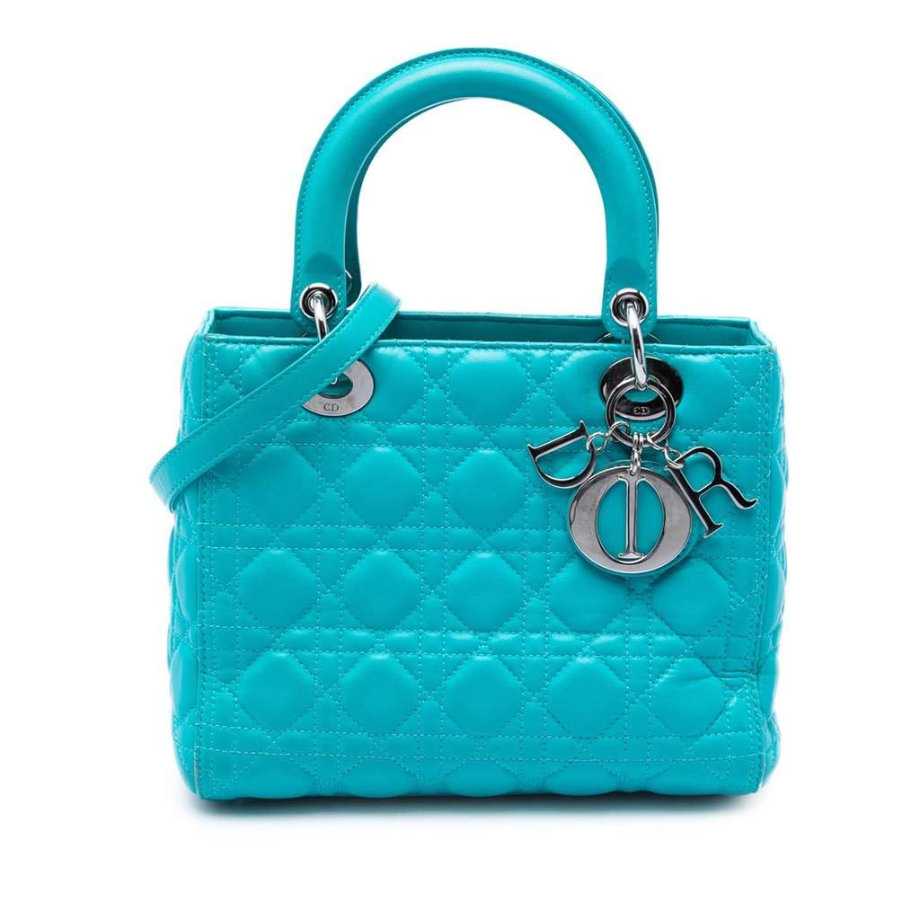 Dior Medium Lambskin Cannage Lady Dior Blue Leather Very good - Front View