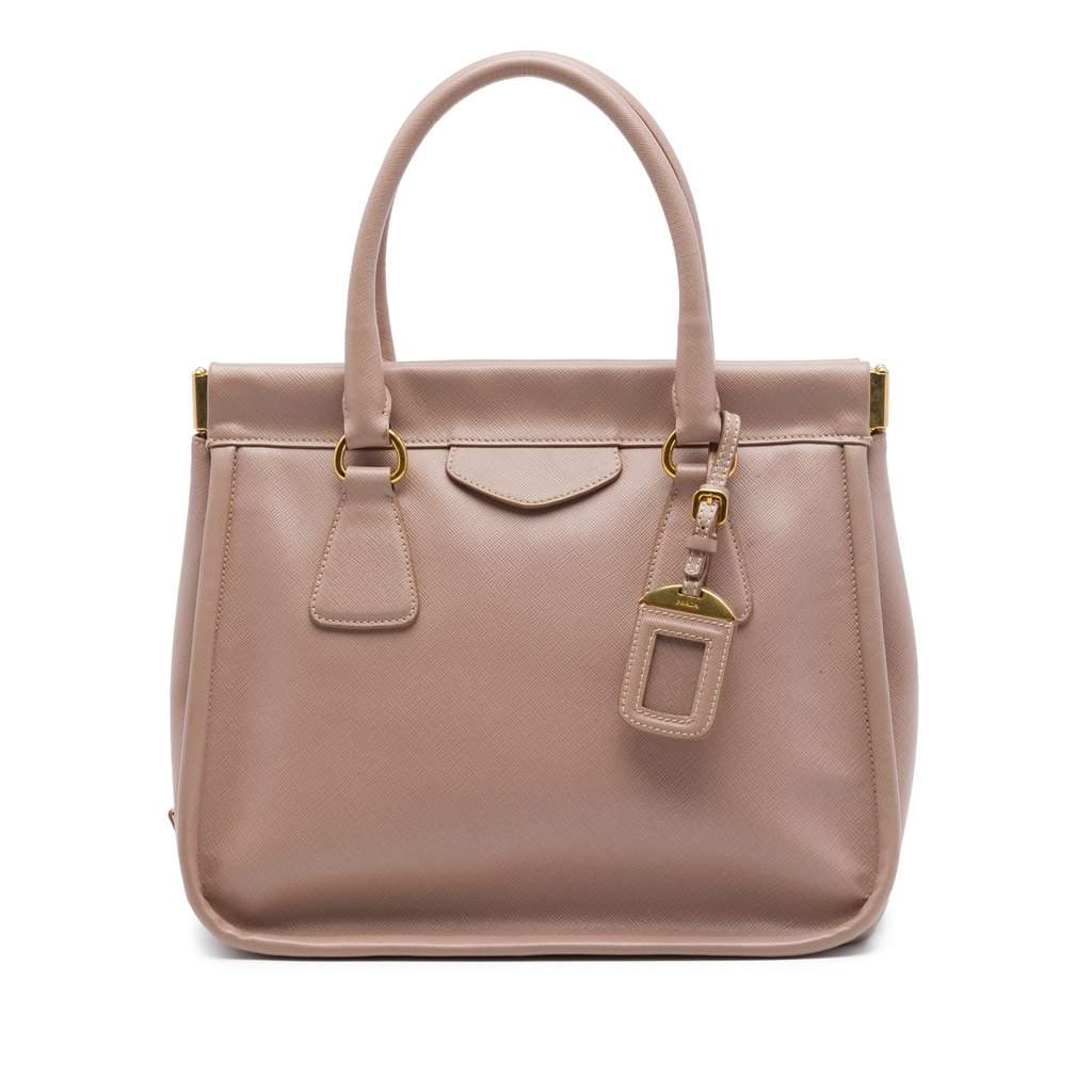 Prada Saffiano Lucido Top Handle Frame Tote Brown Leather Very good - Front View