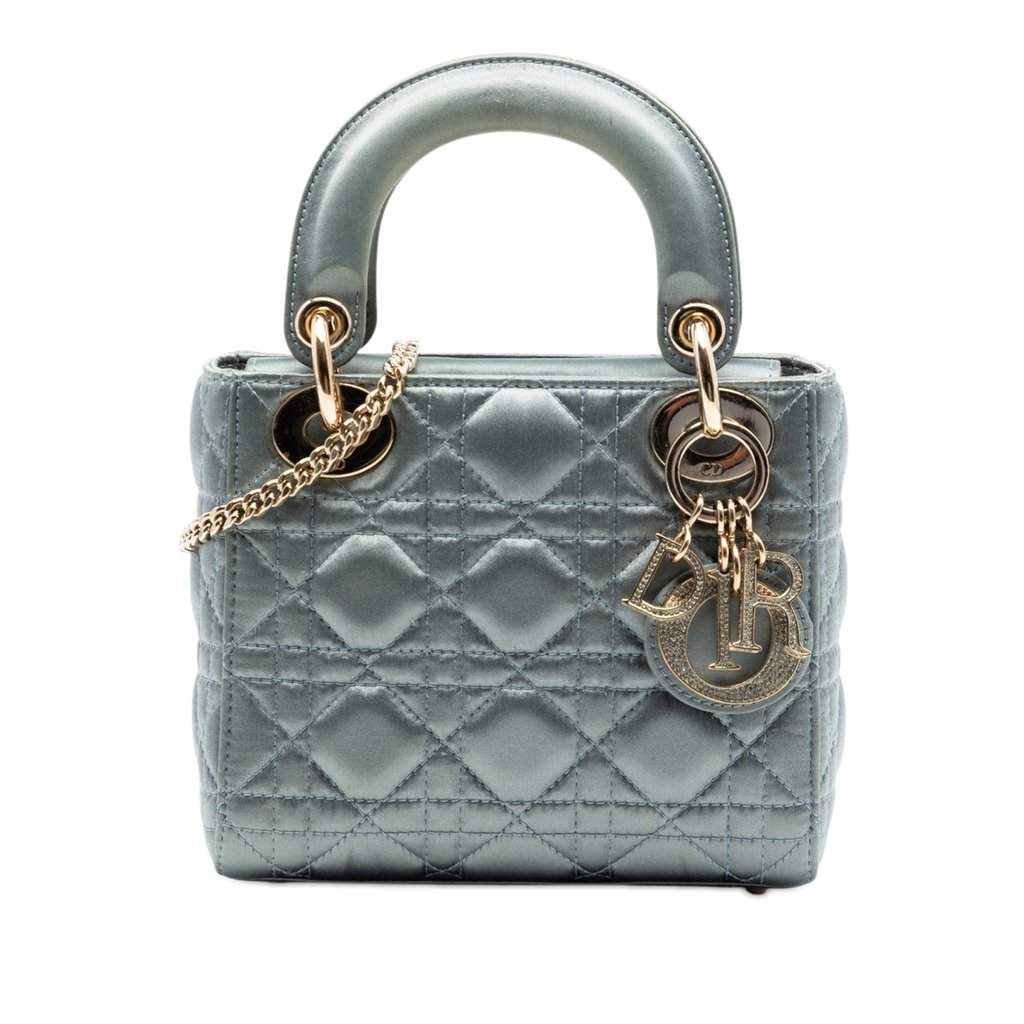 Dior Mini Satin Cannage Swarovski Crystal Lady Dior Grey Very good condition - Front View