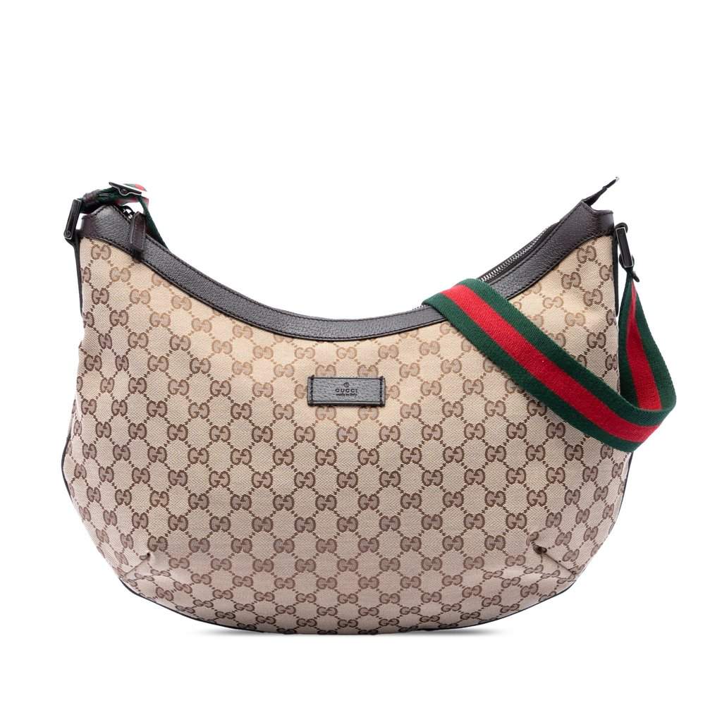 Gucci GG Canvas Web Half Moon Crossbody Beige Very good condition - Front View