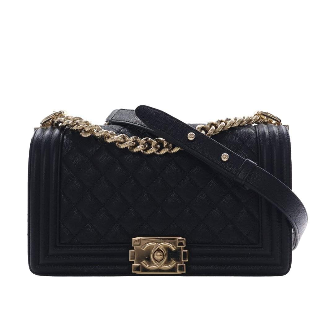 Chanel Old Medium Quilted Caviar Boy Flap Black Leather Very good condition - Front View