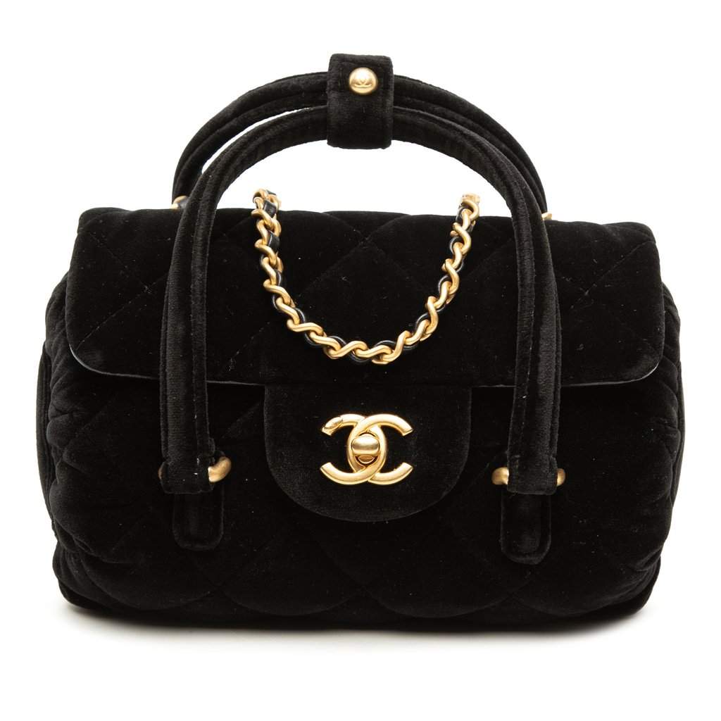 Chanel Mini Quilted Velvet Top Handle Flap Black Very good - Front View