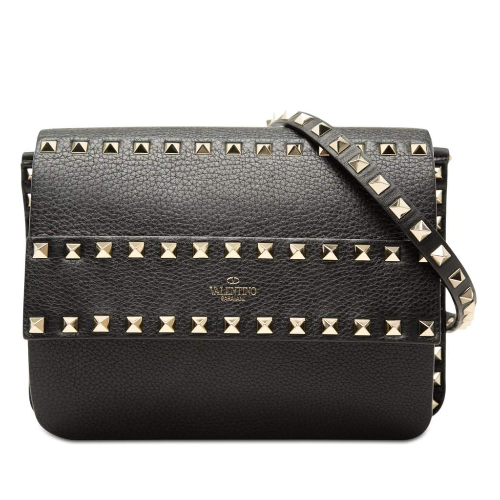 Valentino Small Grained Calfskin Rockstud Crossbody Black Leather Very good - Front View