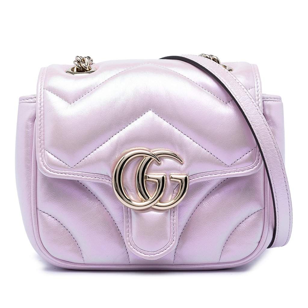Gucci Mini GG Marmont Matelasse Iridescent Calfskin Flap Crossbody Purple Leather Very good condition - Front View