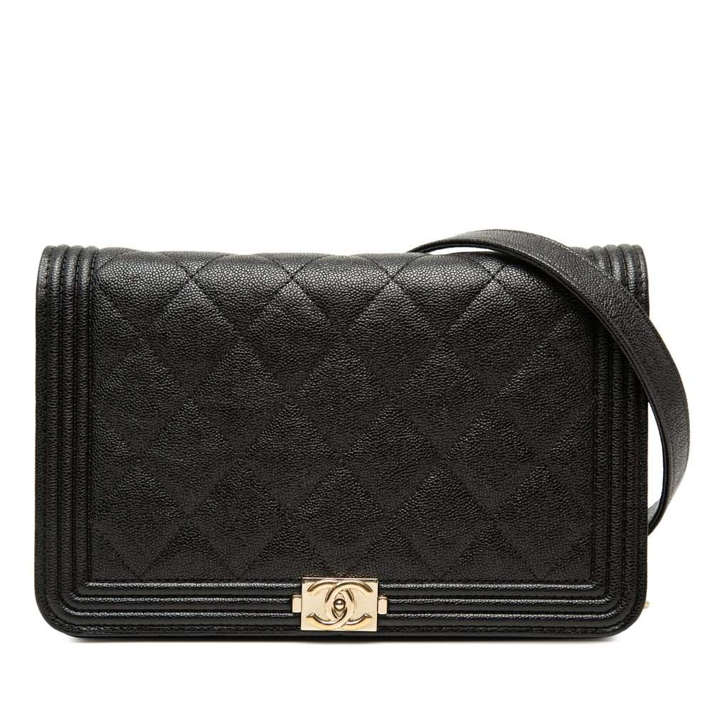Chanel Quilted Caviar Boy Wallet on Chain Black Leather Very good - Front View