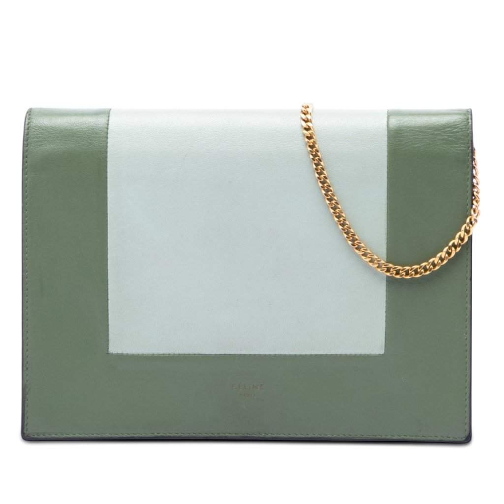 Celine Bicolor Leather Frame Wallet on Chain Green Leather Very good - Front View