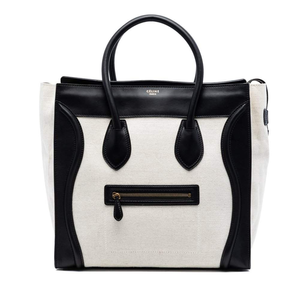 Celine Mini Bicolor Canvas and Leather Luggage Tote Brown Very good condition - Front View