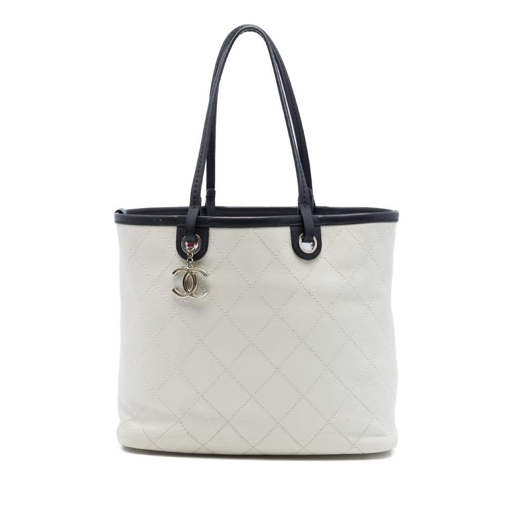 Chanel Quilted Caviar Shopping Fever Tote White Leather Very good - Front View