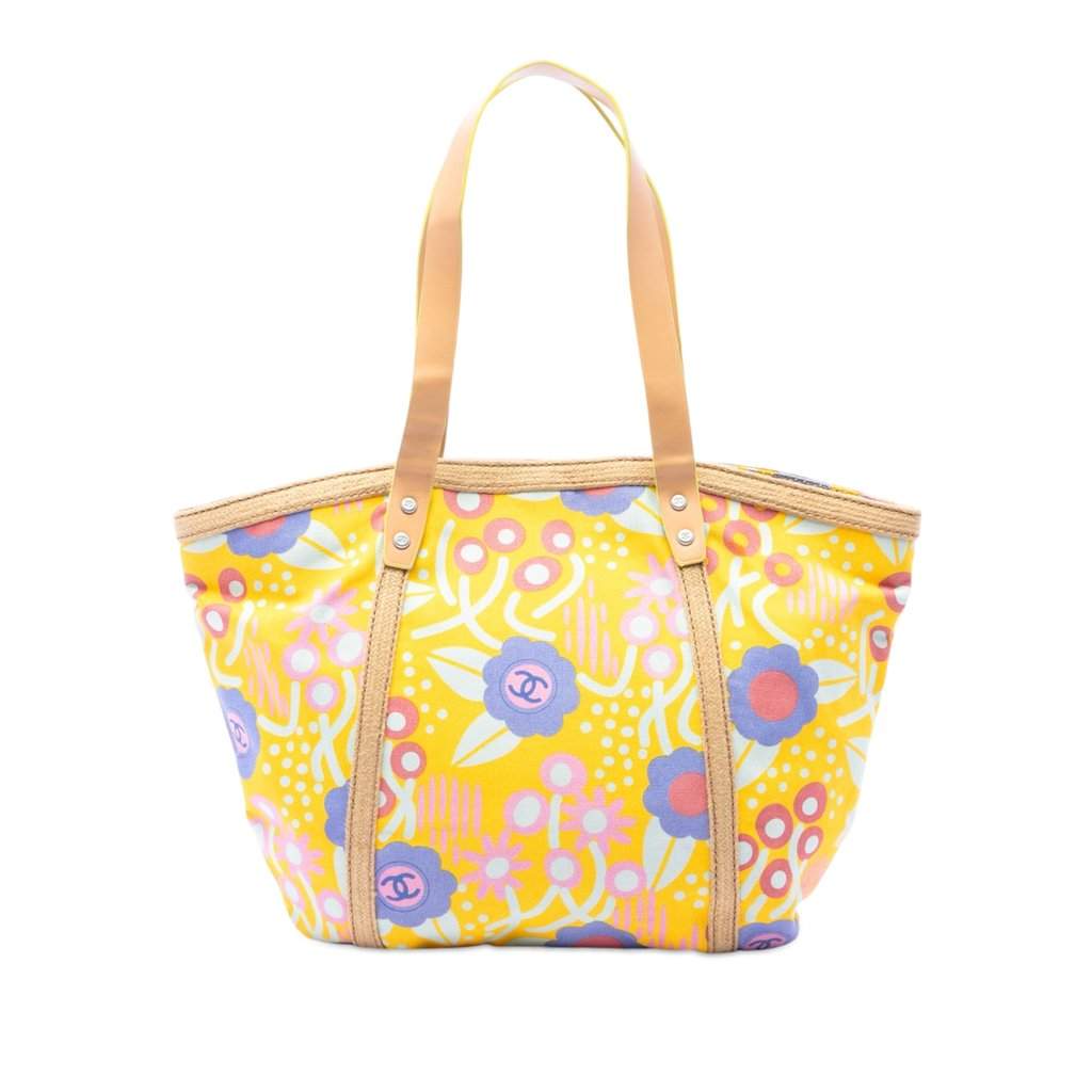 Chanel CC Canvas High Summer Flower Tote Yellow Very good condition - Front View