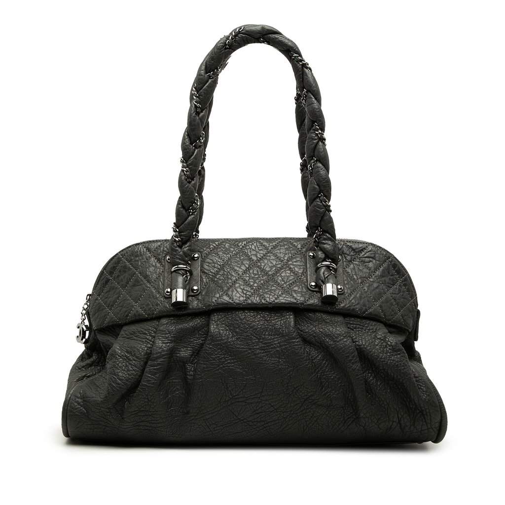 Chanel Calfskin Lady Braid Shoulder Bag Black Leather Very good condition - Front View