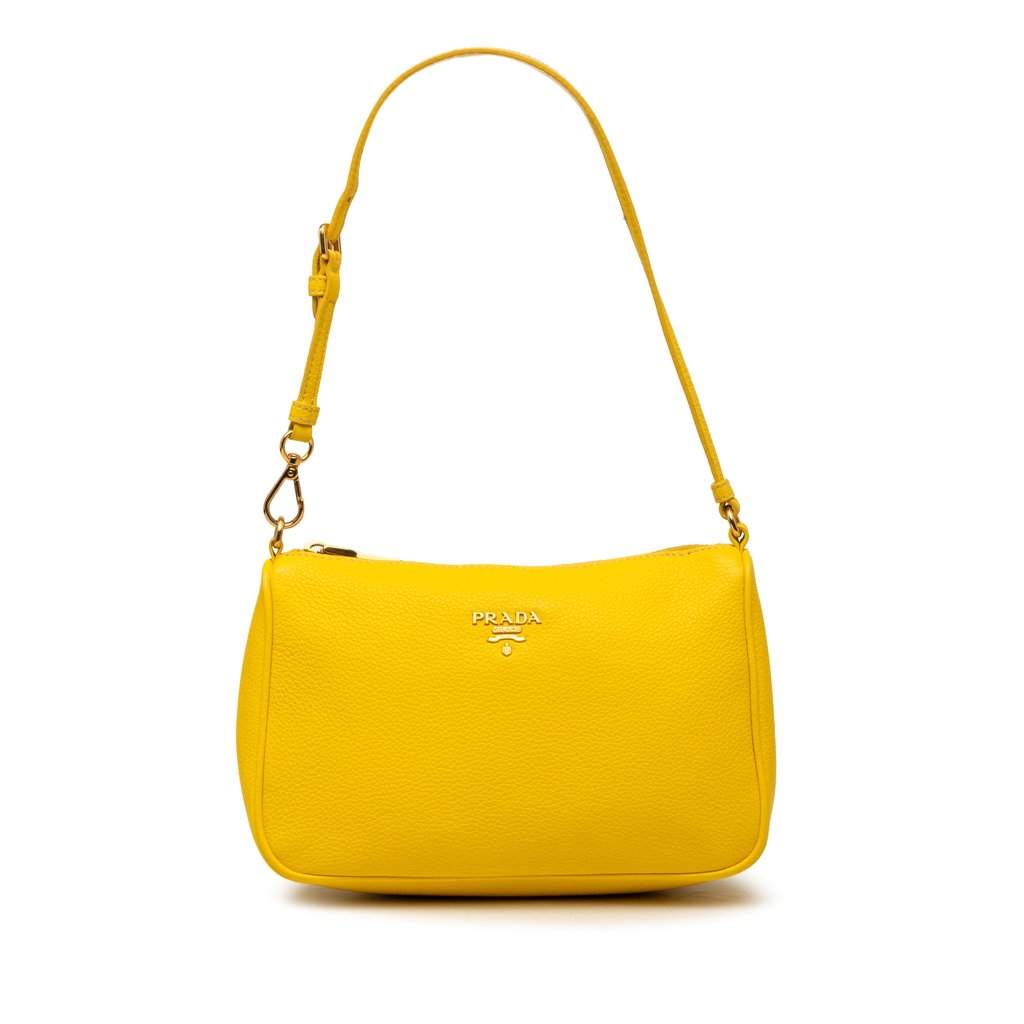 Prada Vitello Daino Pochette Yellow Leather Very good condition - Front View