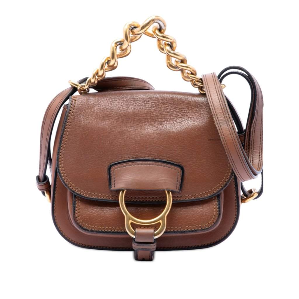 Miu Miu Mini Goatskin Madras Dahlia Satchel Brown Leather Very good condition - Front View