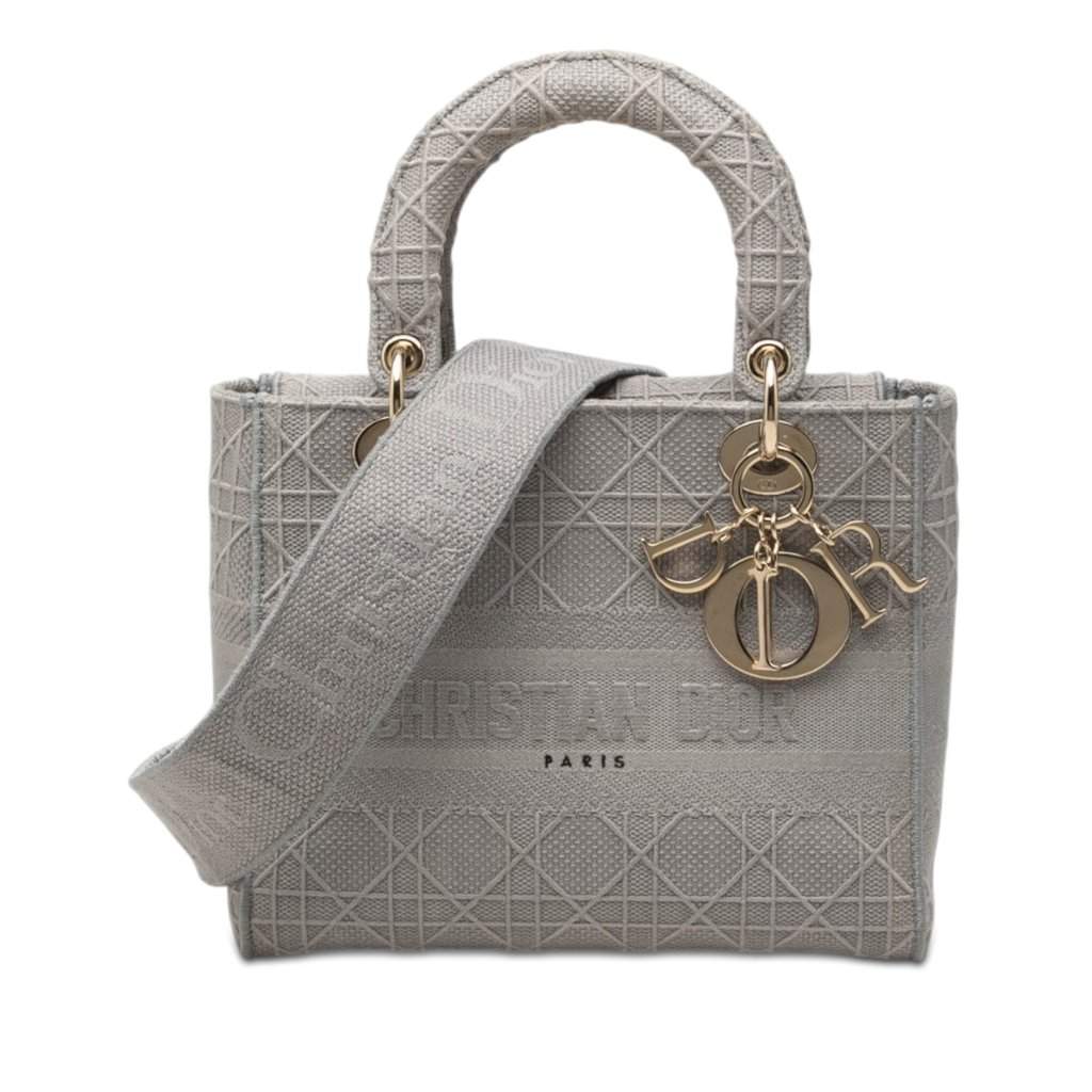 Dior Medium Canvas Cannage Lady D Lite Grey Very good - Front View