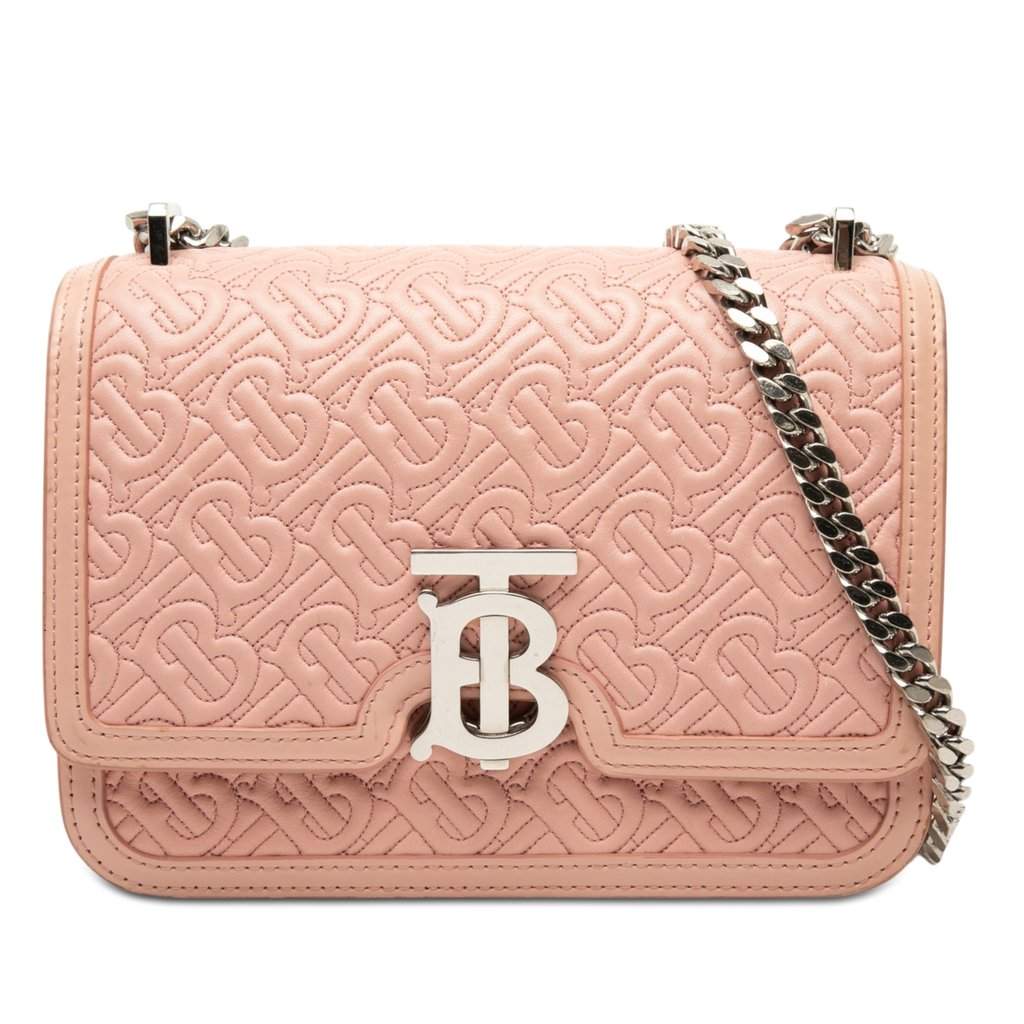 Burberry Small TB Monogram Embossed Calfskin Chain Shoulder Bag Pink Leather Very good condition - Front View