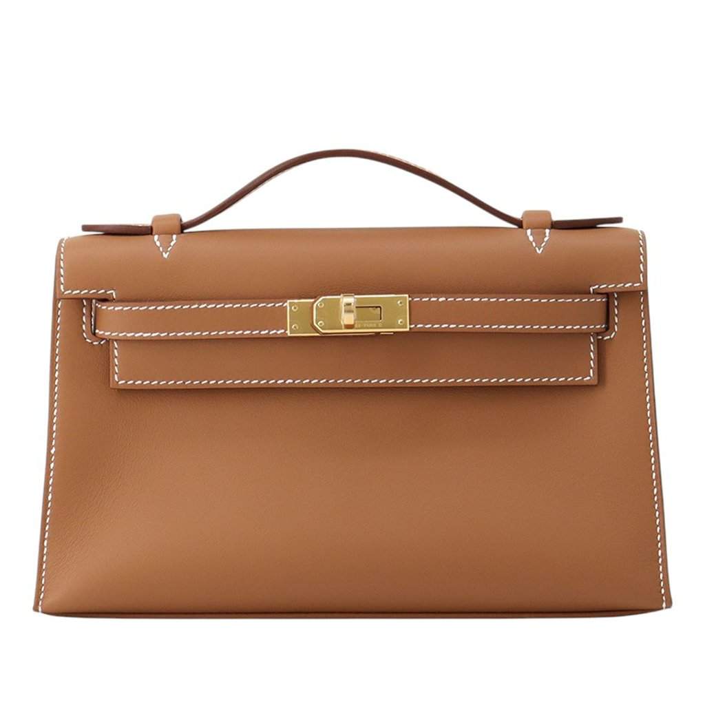 Hermès Swift Kelly Pochette 22 Brown Leather Never worn - Front View