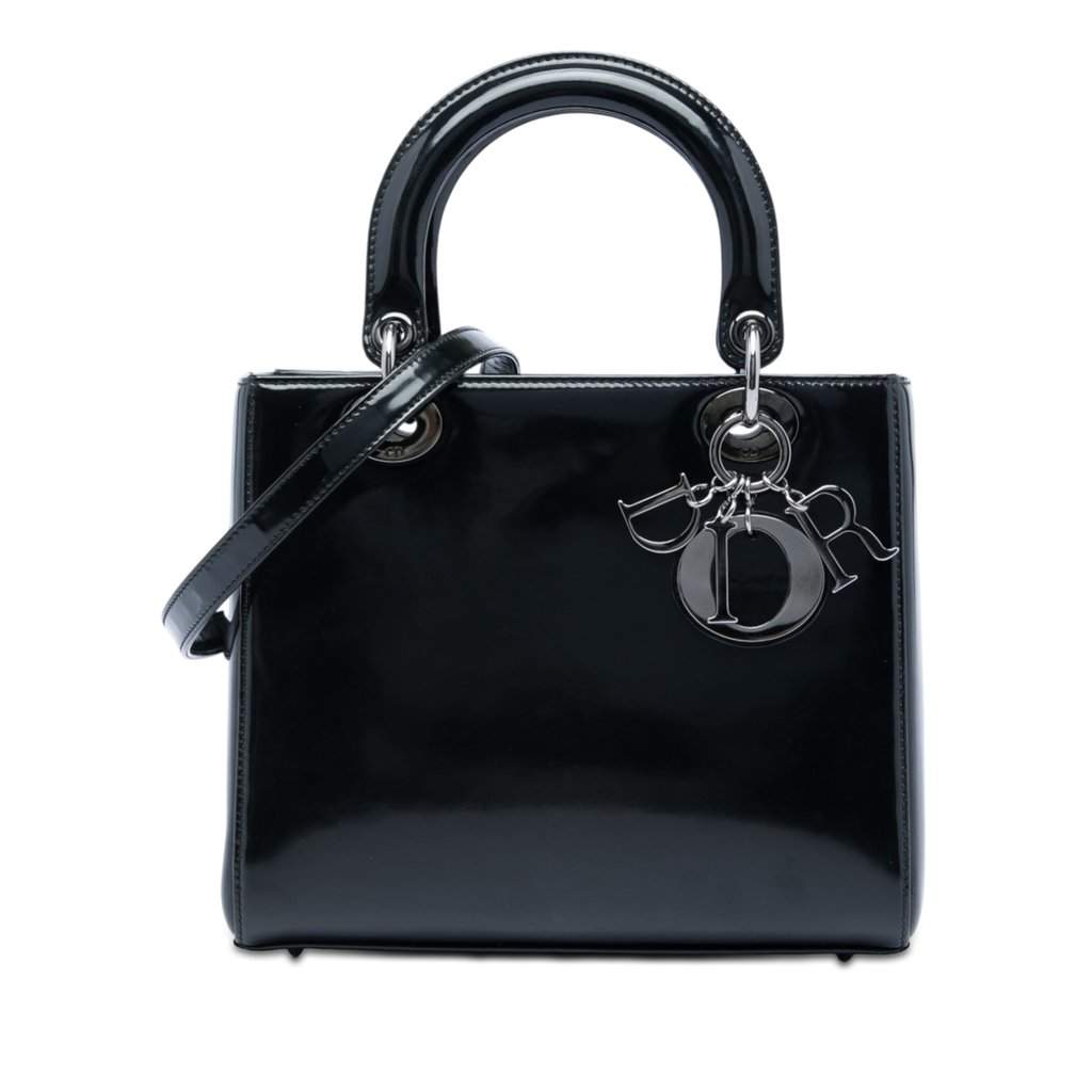 Dior Medium Patent Lady Dior Black Leather Very good - Front View