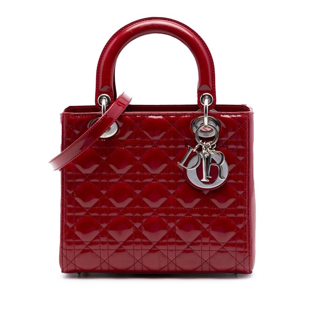 Dior Medium Patent Cannage Lady Dior Red Leather Very good condition - Front View