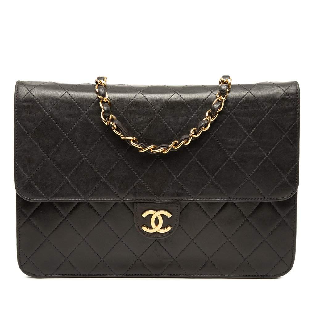 Chanel Medium CC Quilted Lambskin Single Flap Black Leather Very good - Front View