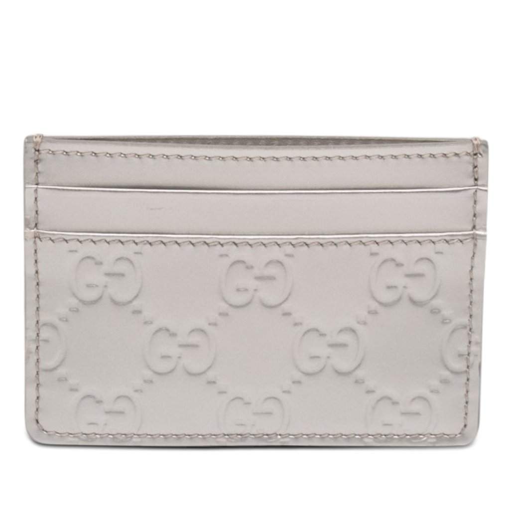 Gucci Patent Guccissima Card Holder Silver Leather Very good condition - Front View