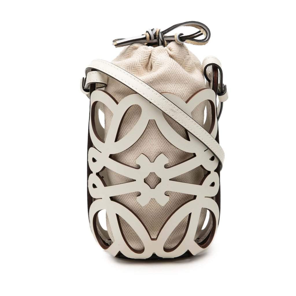 LOEWE Anagram Leather Cut Out Pocket Crossbody White Leather Very good - Front View
