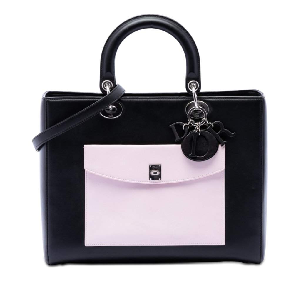 Dior Large Calfskin Pocket Tote Lady Dior Black Leather Very good condition - Front View