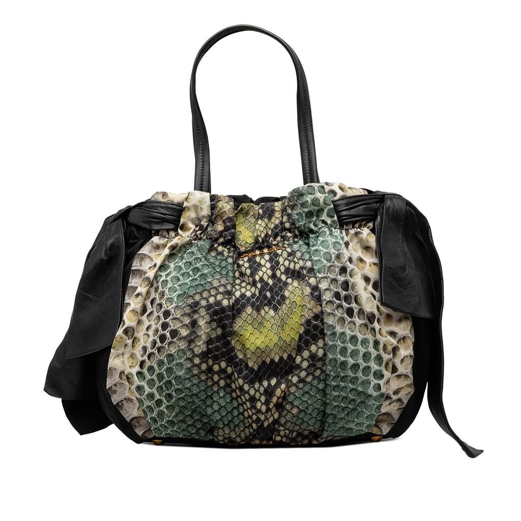 Prada Tessuto Python Print Bow Satchel Black Very good condition - Front View