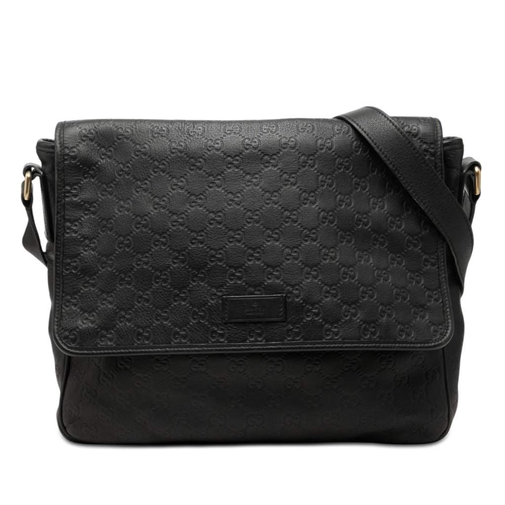 Gucci Guccissima Messenger Bag Black Leather Very good condition - Front View