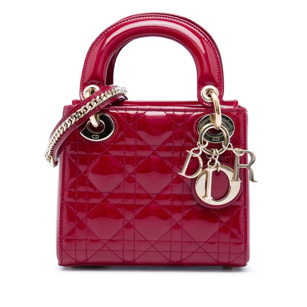 Dior Mini Patent Cannage Lady Dior Red Leather Very good - Front View