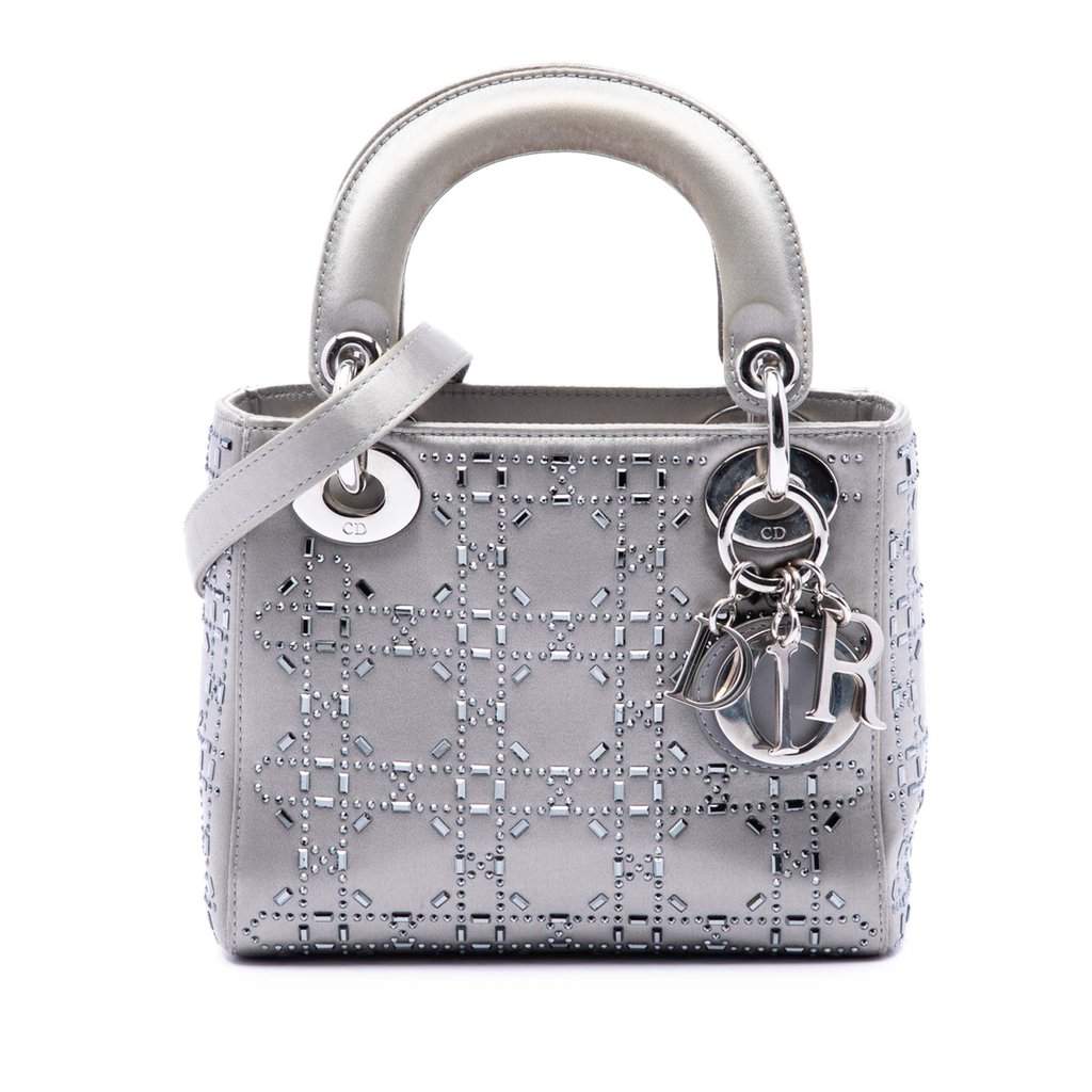 Dior Mini Satin Cannage Crystal Embellished Lady Dior MultiColor Very good condition - Front View
