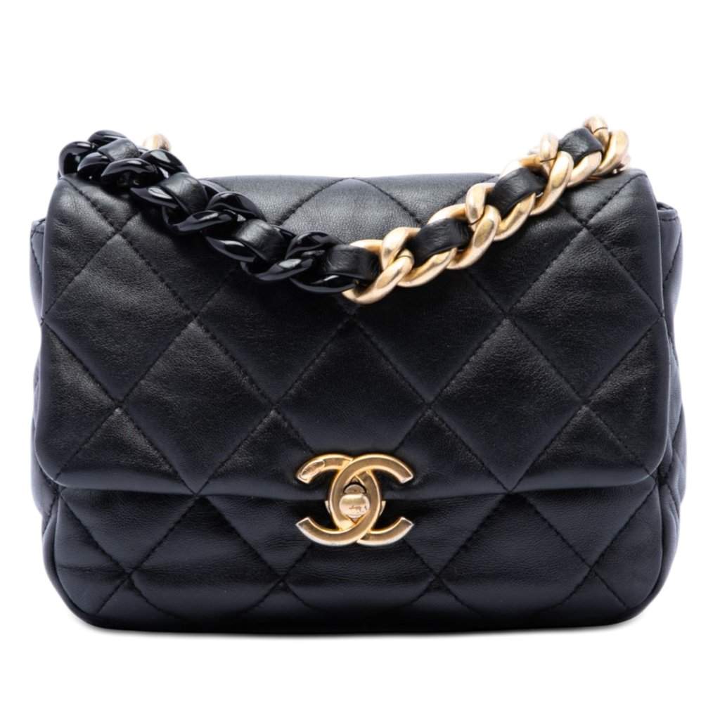 Chanel Mini Quilted Lambskin Candy Chain Flap Black Leather Very good - Front View