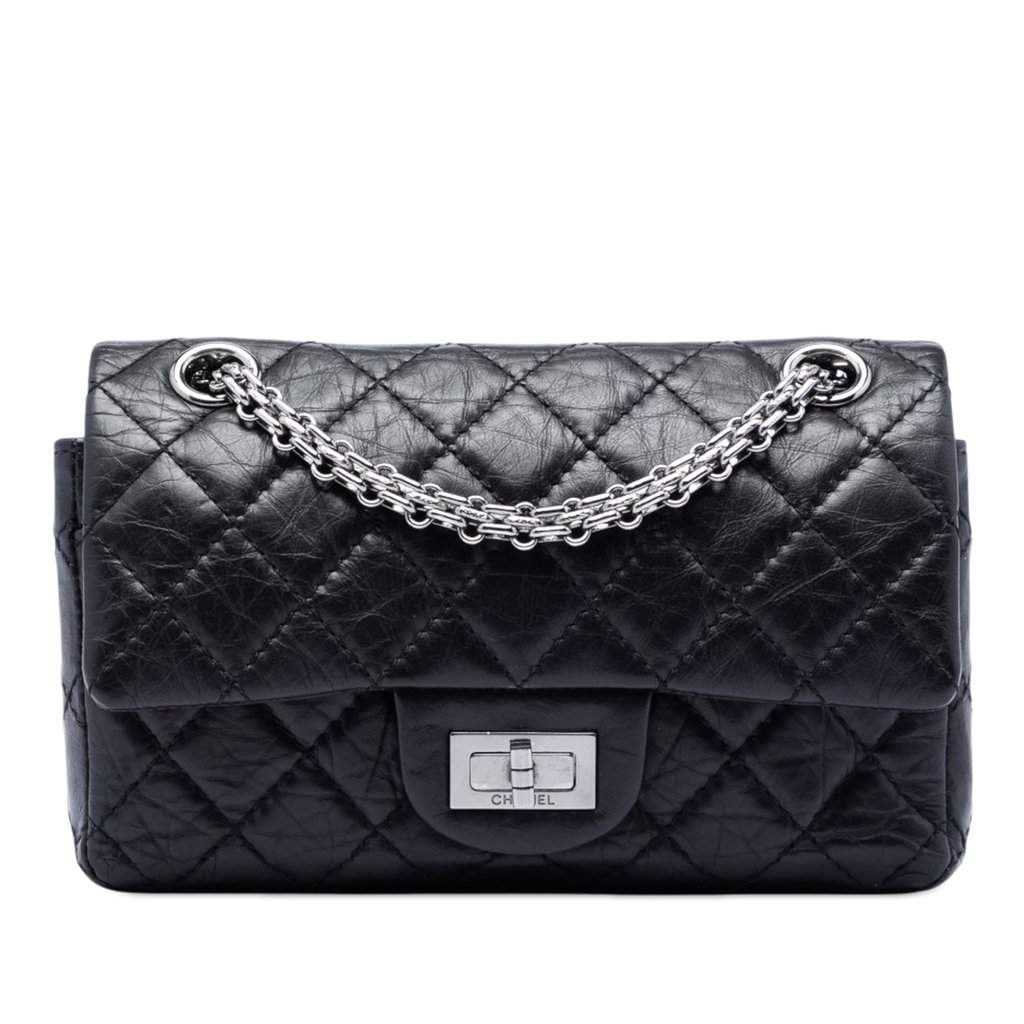 Chanel Quilted Aged Calfskin Reissue 2.55 Double Flap 224 Black Leather Very good condition - Front View