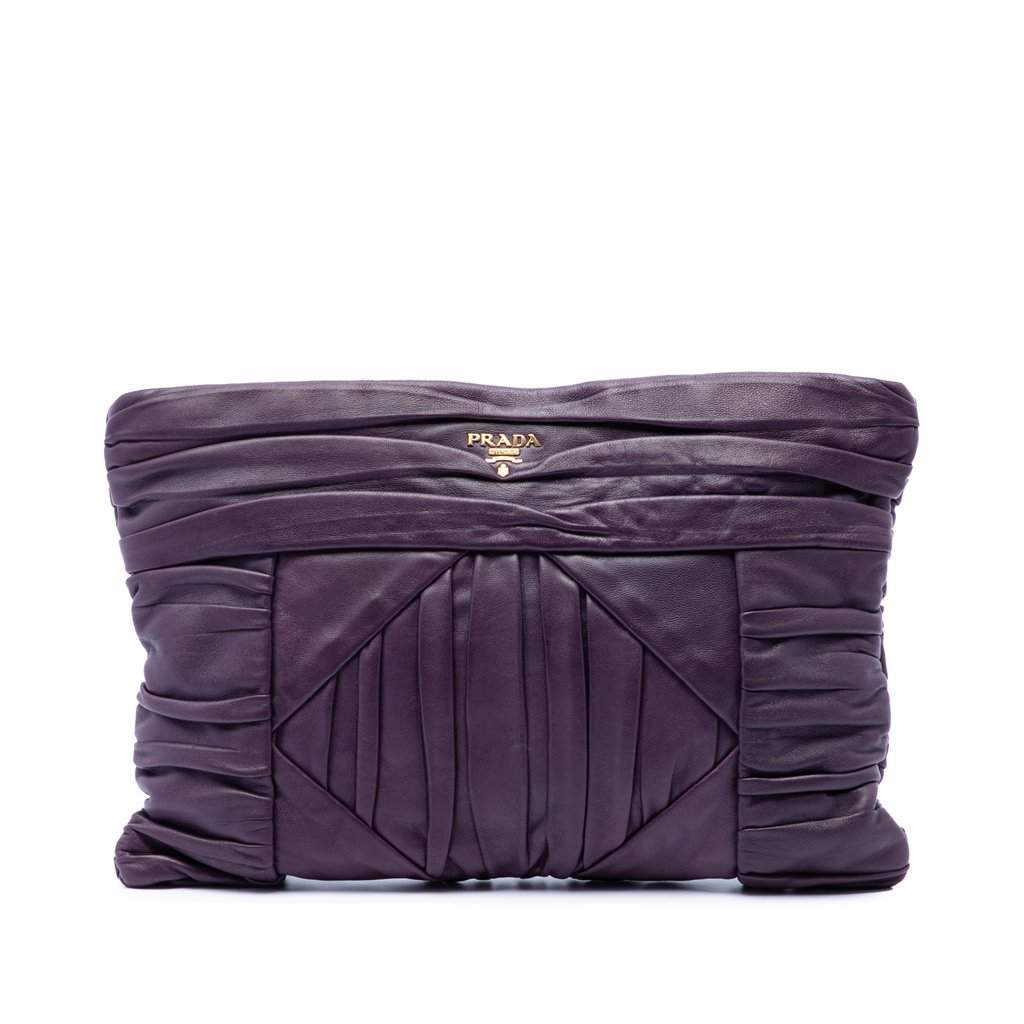 Prada Pleated Nappa Clutch Purple Leather Very good condition - Front View
