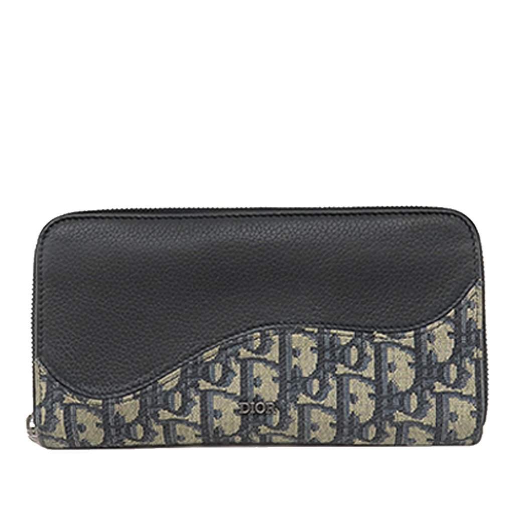 Dior Oblique Canvas and Leather Saddle Zippy Wallet Black Very good - Front View