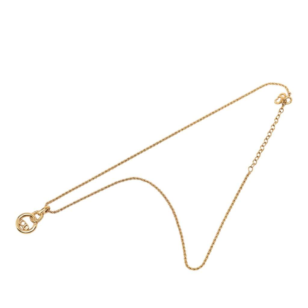Dior Gold Plated CD Logo Twisted Round Pendant Necklace Gold Metal Very good condition - Front View