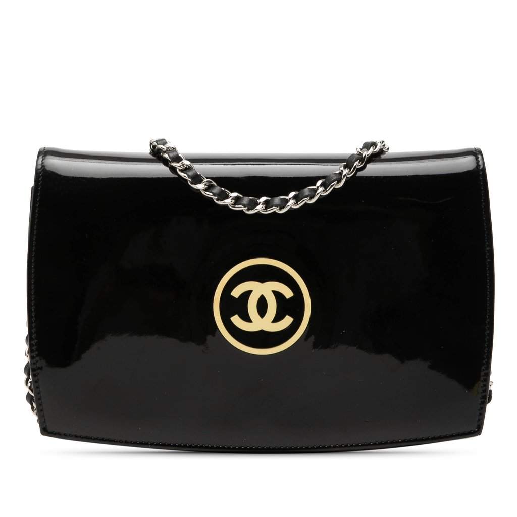 Chanel CC Patent Compact Wallet On Chain Black Leather Very good condition - Front View