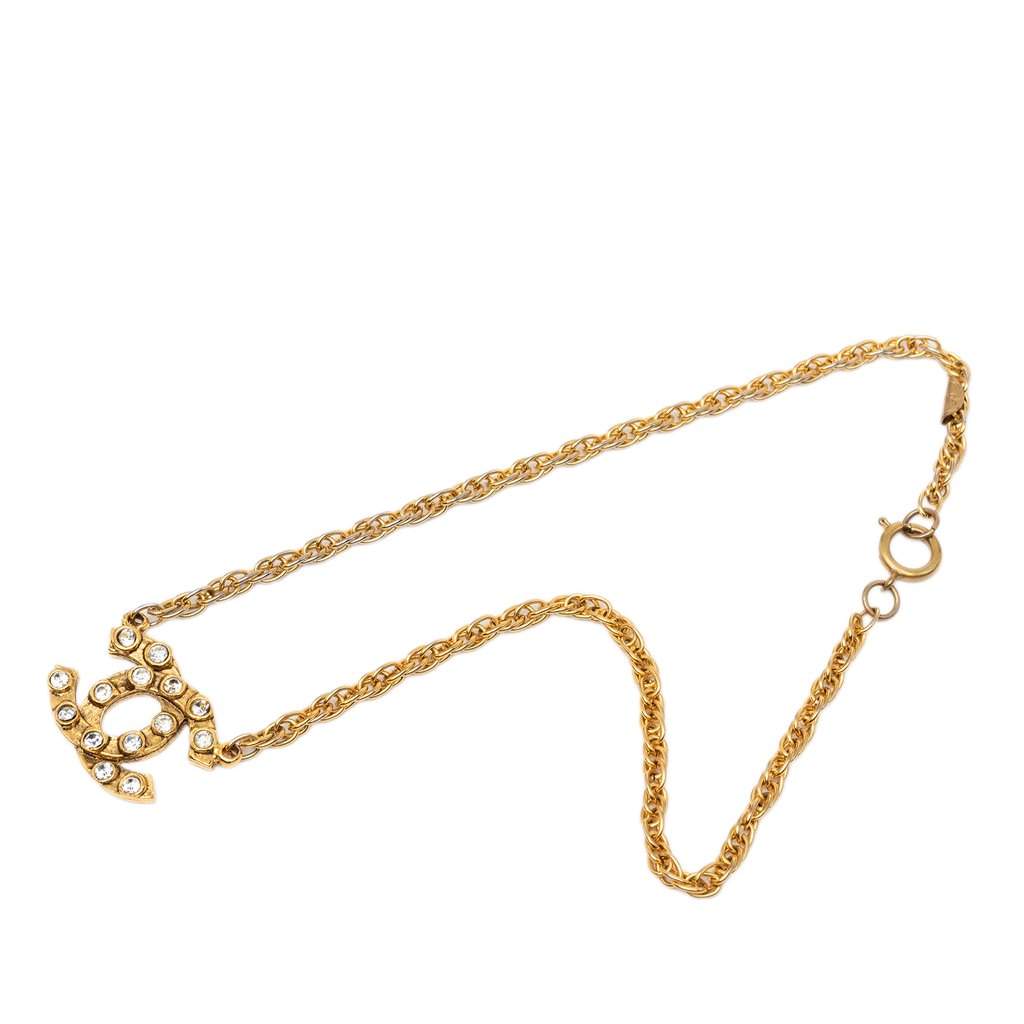 Chanel CC Gold Plated Strass Pendant Necklace Gold Metal Very good condition - Front View
