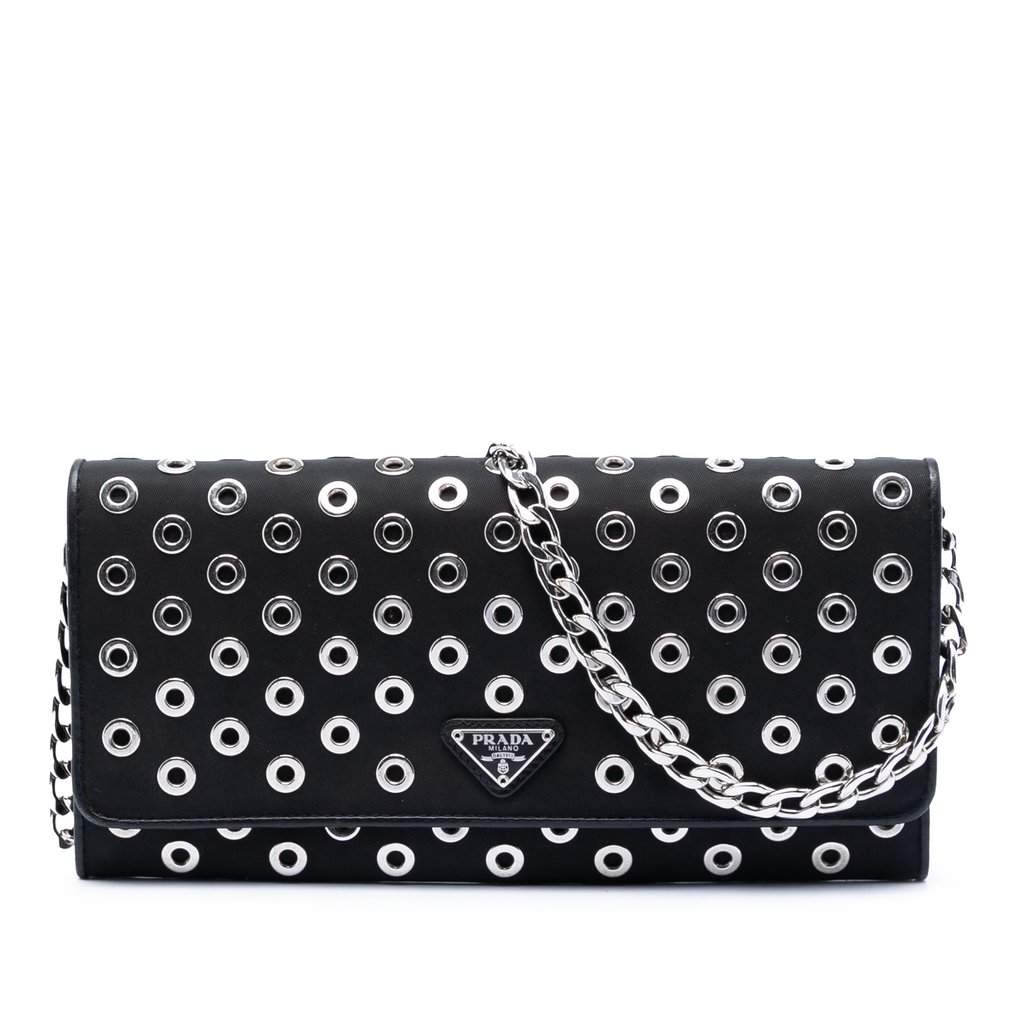 Prada Tessuto Grommet Wallet On Chain Black Very good condition - Front View
